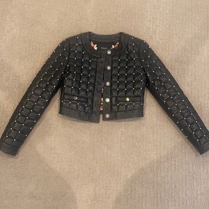 Marciano black leather coat with gold studs